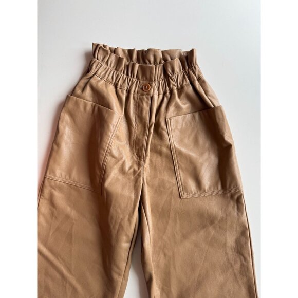 Aritzia WILFRED Caroline Tan Vegan Leather High Waisted Paperbag Pants, Size 00 - Picture 3 of 13